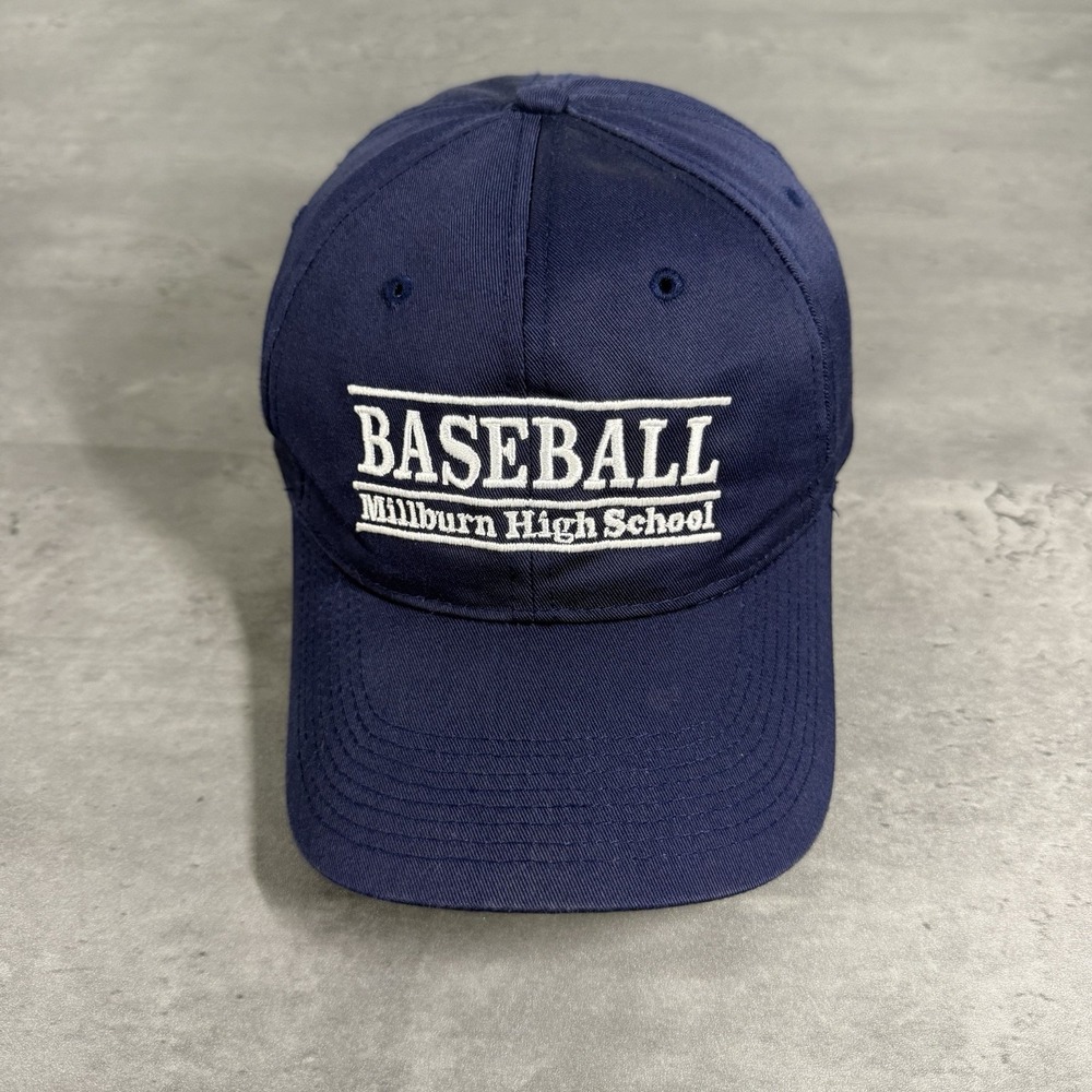 Vintage 90s Millburn High School Snapback Hat Navy White LowProfile Game Trucker